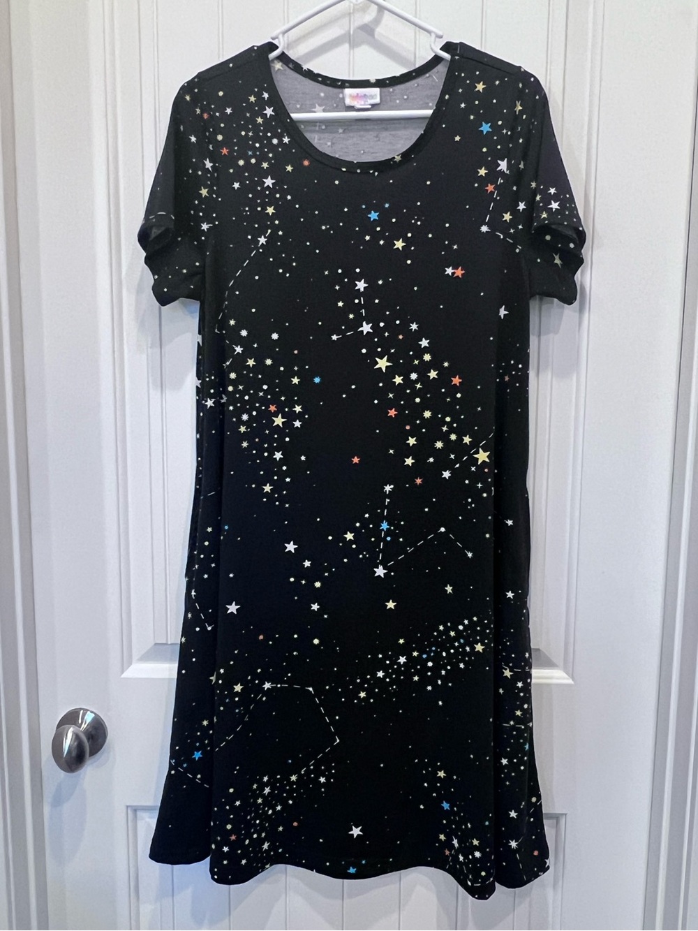 LuLaRoe Jessie Swing Dress Black Star Space Constellation Pockets!!! Sz Medium
